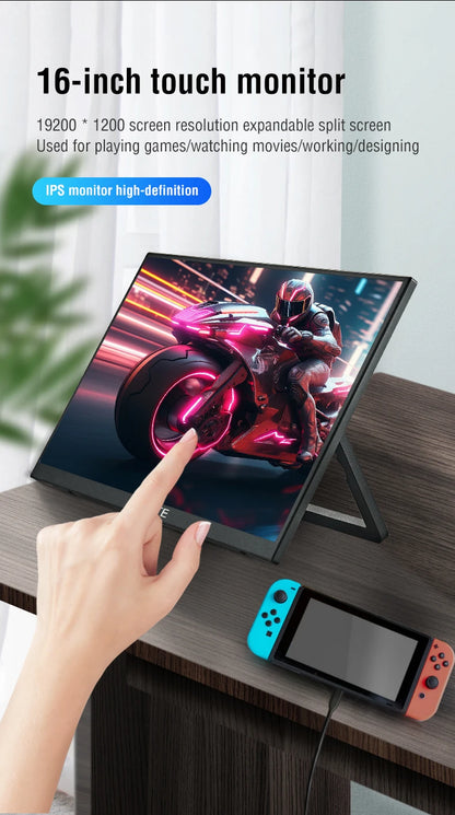 Anmite 16-Inch Portable Touch Monitor Non-touch optional 1200P HDR 16:10 For XBox PS4 / 5 Switch Cell Phone PC Loptop Extension
