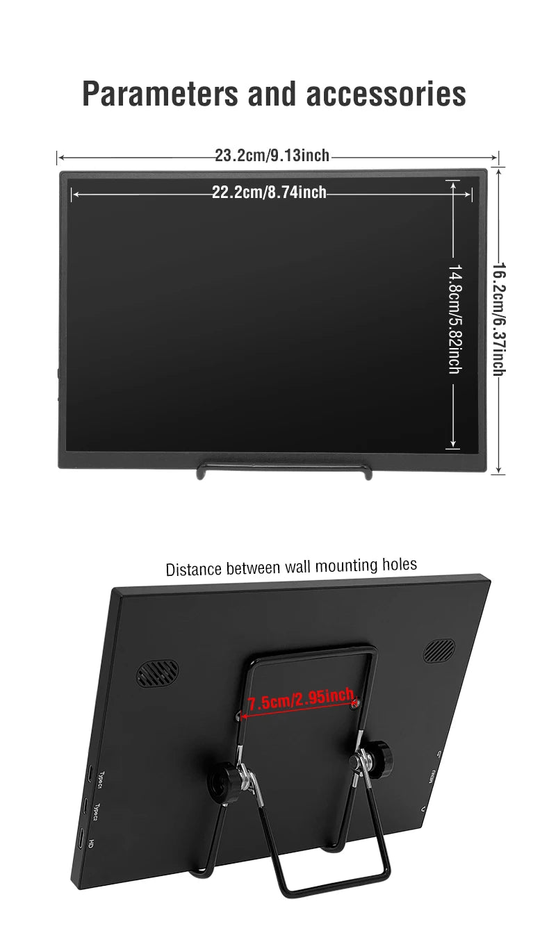 Anmite 10.5-Inch Portable Monitor 1280P HDR 15:10 Low Blue Light For XBox PS4 / 5 Switch Cell Phone PC Loptop Extension