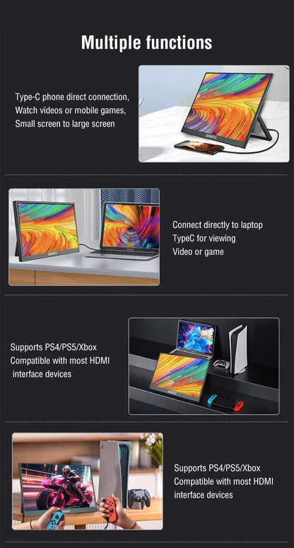 Anmite 16-Inch Portable Touch Monitor Non-touch optional 1200P HDR 16:10 For XBox PS4 / 5 Switch Cell Phone PC Loptop Extension