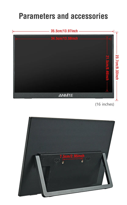 Anmite 16-Inch Portable Touch Monitor Non-touch optional 1200P HDR 16:10 For XBox PS4 / 5 Switch Cell Phone PC Loptop Extension